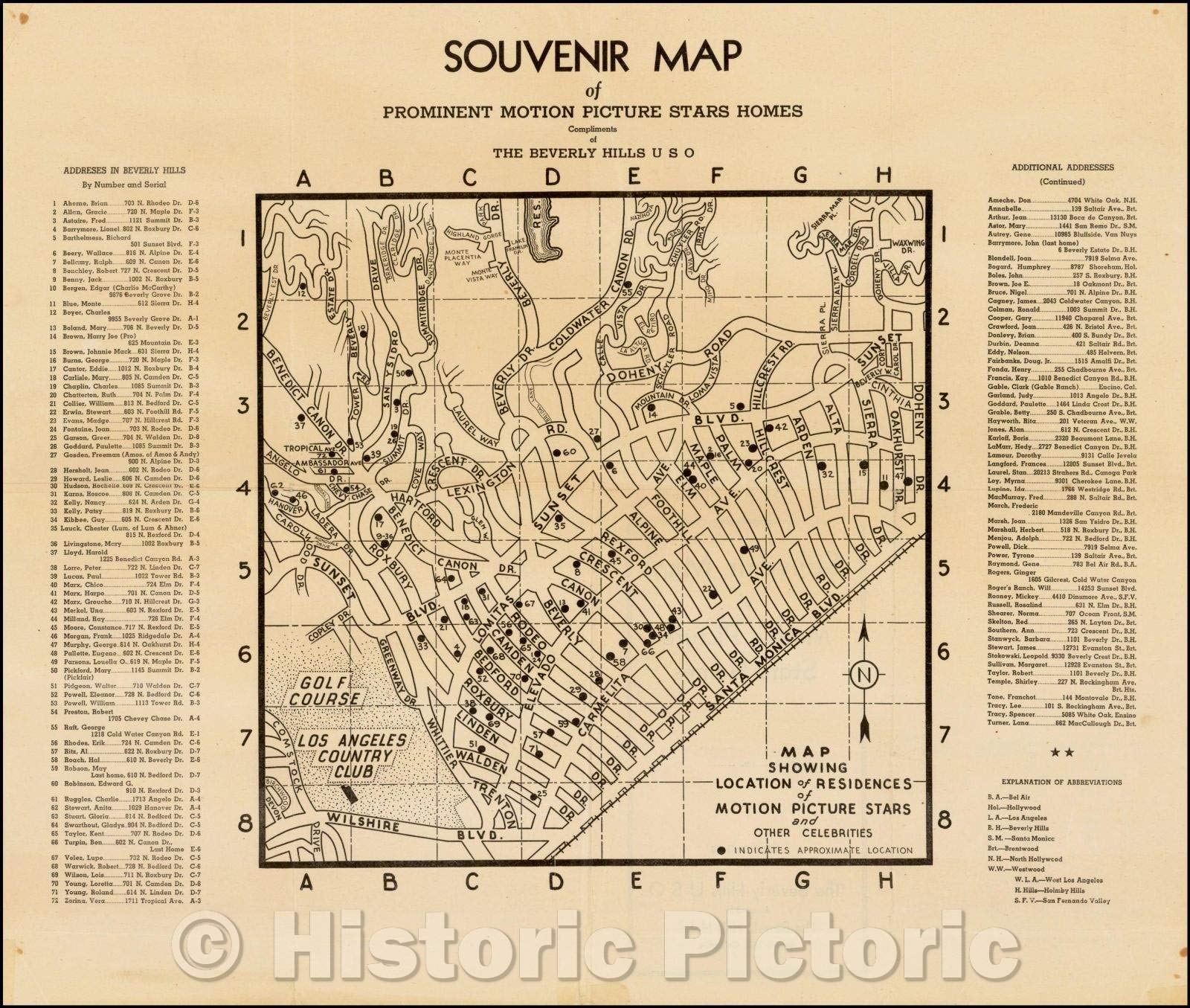 Amazon.com: Historic Pictoric Beverly Hills Movie Stars Homes Map